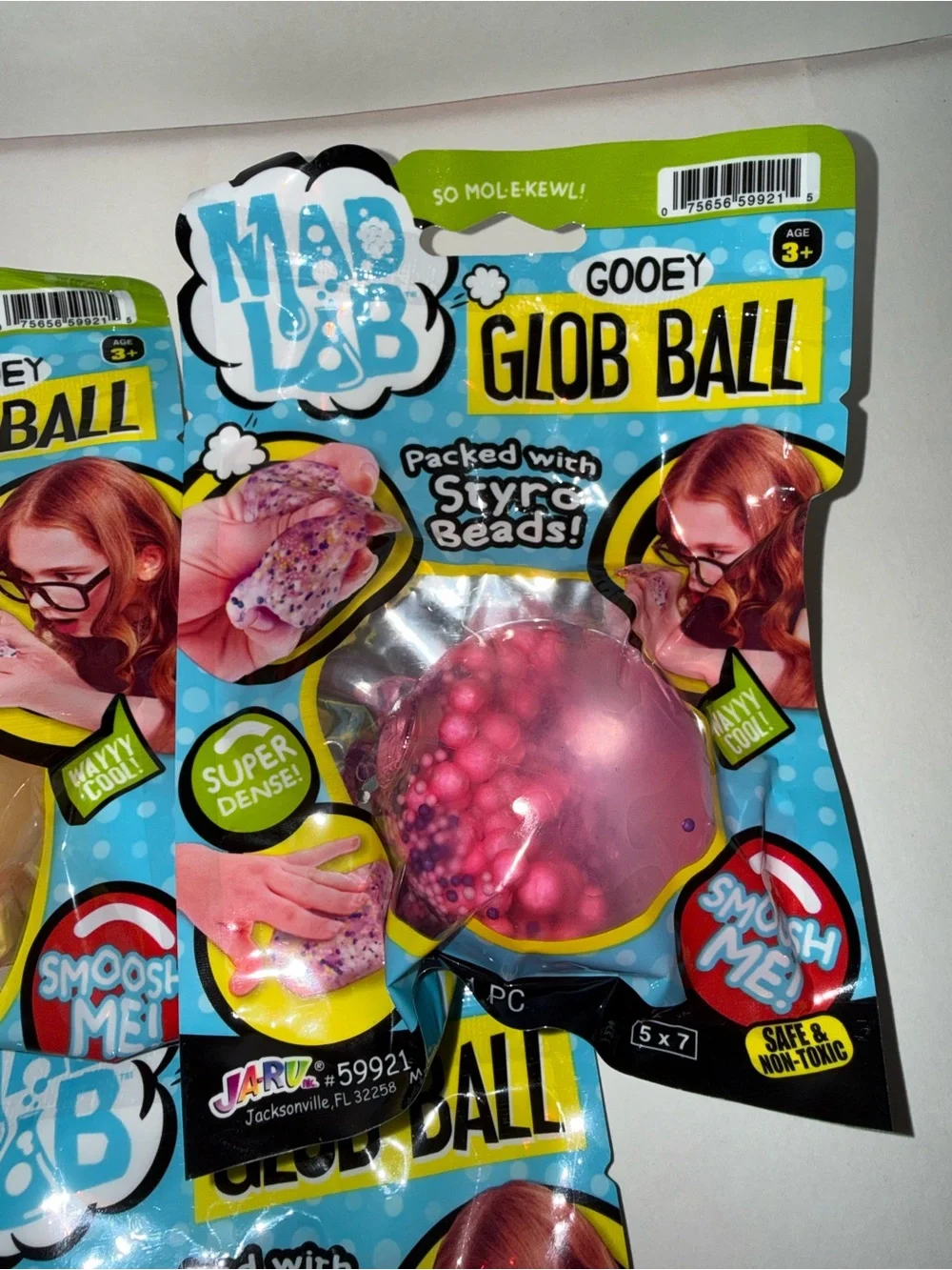 3x Ja-Ru Mad Lab Gooey Glob Ball Fidget Squishy Toy Yellow Blue Pink NEW